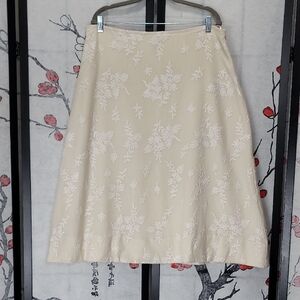 Eileen Fisher Floral Embroidered 100%Wool Silk Lined Skirt Size Large